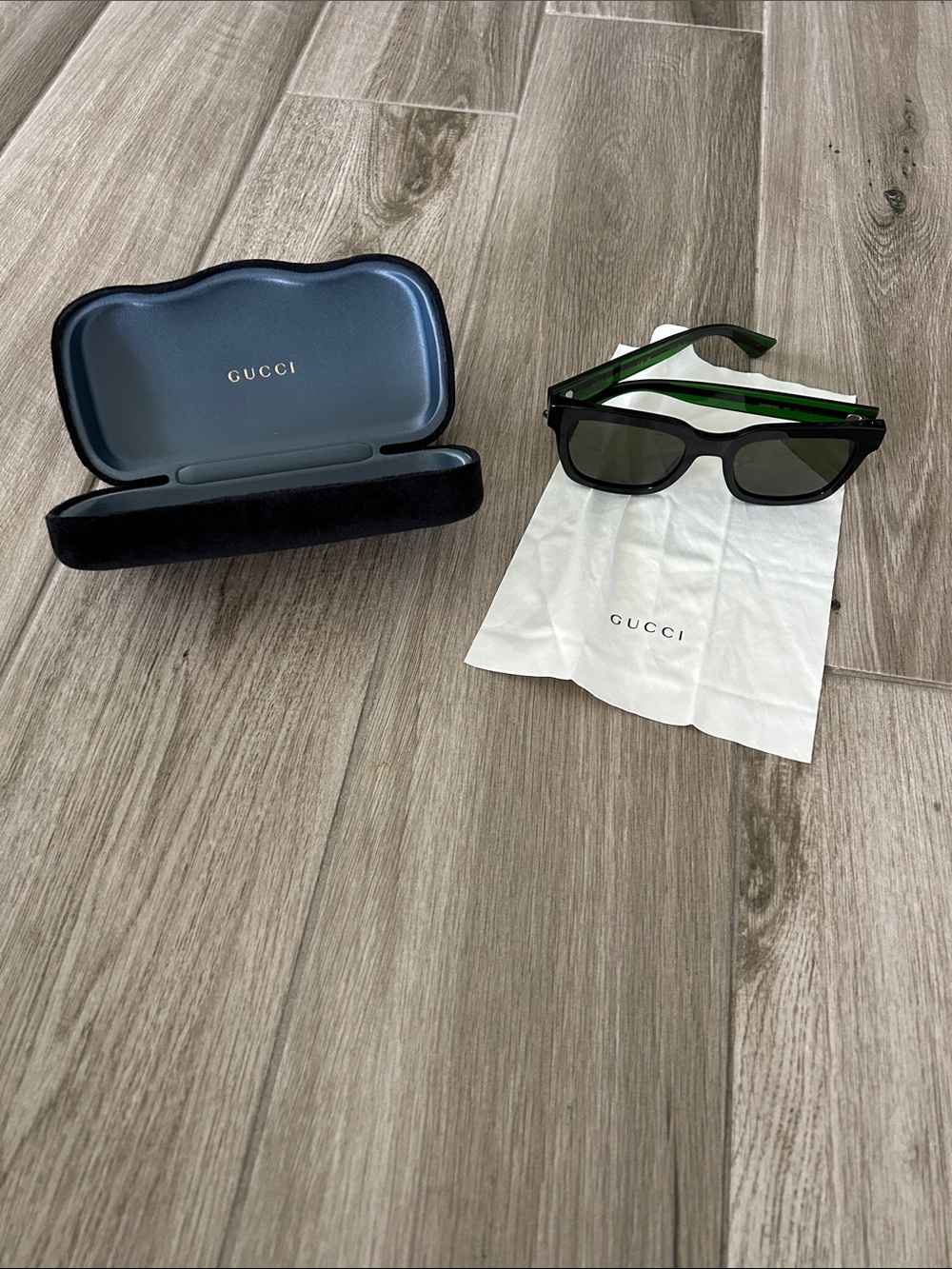 Authentic Gucci Black Sunglasses with Green Temples